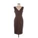 Magaschoni Casual Dress - Sheath Plunge Sleeveless: Brown Print Dresses - Women's Size 8