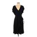 Banana Republic Casual Dress - Wrap V Neck Short sleeves: Black Solid Dresses - Women's Size Small