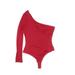 JLUXLABEL Bodysuit: V Neck One Shoulder Red Print Tops - Women's Size 2X