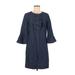 Draper James Casual Dress - Shift Crew Neck 3/4 sleeves: Blue Solid Dresses - Women's Size 8