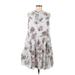 Ann Taylor Casual Dress - A-Line Mock Sleeveless: White Floral Dresses - Women's Size Medium