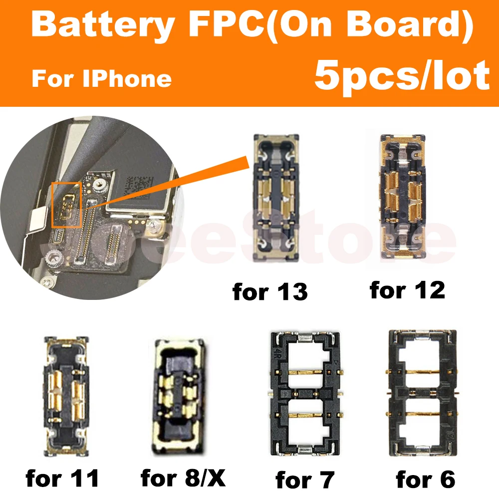 5 pezzi connettore FPC batteria per iPhone X XS XR 11 12 13 14 15 Pro Max 6 6S 7 8 Plus FPC interno a bordo clip spina parti del cavo flessibile