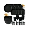 Set di posate in plastica nera da 32 pezzi piatti che sputano piatti ciotole tazze posate 4 set per