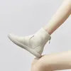 Booties Weiße Plattform Weibliche Stiefeletten Arbeit Turnschuhe Chunky Leder Kurze Schuhe für