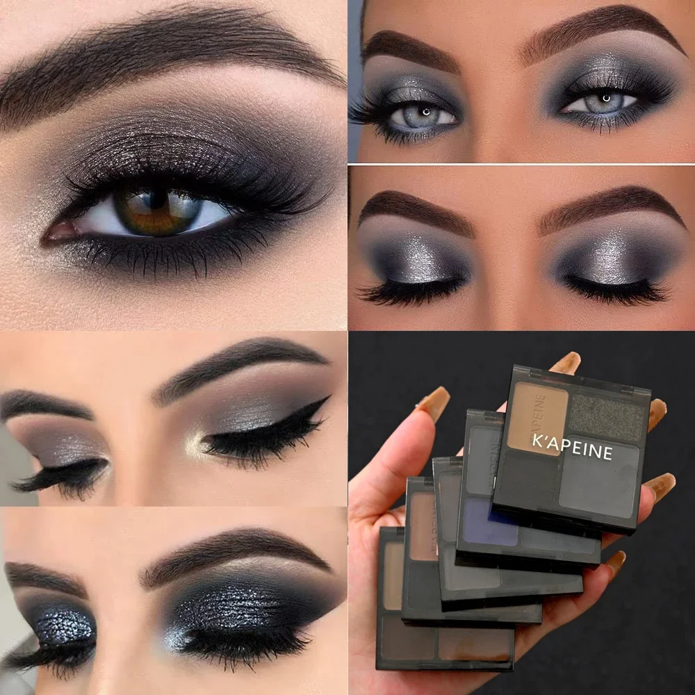 Schwarze, rauchige, graue, silberne, glitzernde, schimmernde Augen-Make-up-Palette, 4-Farben, cooles, mattes Make-up, schwarze Radiance-Lidschatten-Palette Image
