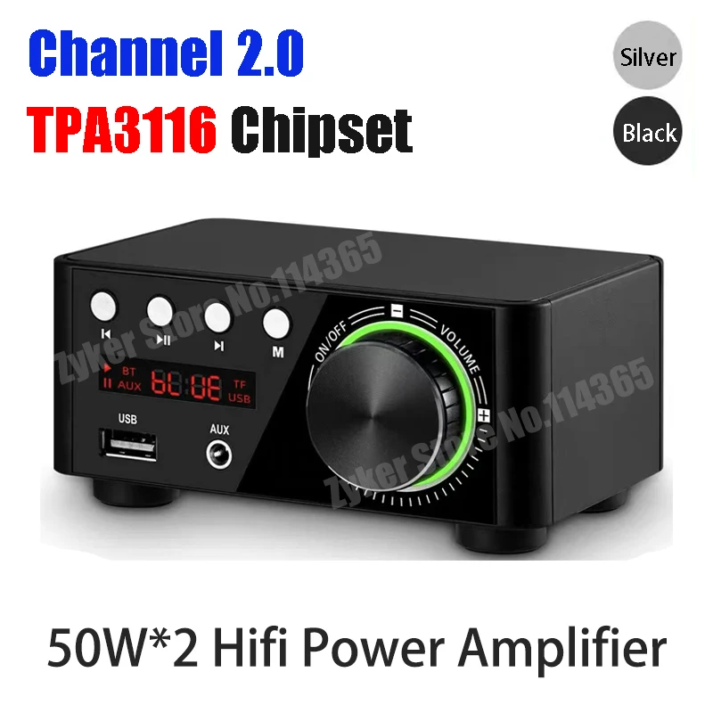 Mini Audio HiFi Bluetooth 5.0 Power Class D Verstärker 2.0 Kanal Tpa3116 Digitalverstärker 50W*2 Home Car Marine Audio USB/AUX IN Image