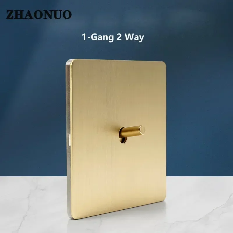 Wandleuchte Kippschalter Gold Edelstahl Panel 1-4 Gang 2-Wege-Schalter EU-Buchse für Zuhause