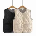 Women Winter Vest Quilted Cotton Vest Coat Sleeveless V-neck Lose Female Casual Vest