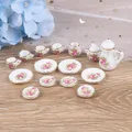 15Pcs 1:12 Dollhouse Miniature Tableware Porcelain Ceramic Coffee Tea Cups Set Kitchen Furniture