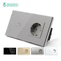 BSEED Touch Light Switch With EU Wall Socket White Black Golden Wall Sensor Switch 1/2/3Gang 1Way