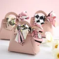 5PCS Leather Gift Bags Wedding Fashion Favour Bag for Guest Mini Handbag With Ribbon Candy Packaging