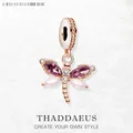 Dragonfly Rose Gold Pendant 925 Sterling Silver Dangle Charm Women Bohemia Fine Jewelry