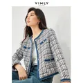 Vimly Plaid Tweed Cropped Jacket for Women 2024 Spring Patch Denim Design Elegant Fashion Lady Short