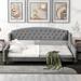 Full Size Luxury Gray Tufted Button Upholstered Daybed, Modern Sofa Bed Frame with Slat Support and Arm for Living Room Bedroom