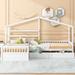 L-Shaped Platform Bed Twin Size House Platform Bed with Three Storage Drawers