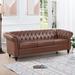 Luxury PU Leather Three Seater Sofa, 84" Traditional Rolled Arm Chesterfield Sofa with Wood Legs and Nailheads