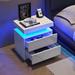 Nightstand LED Bedside Table Cabinet End Side with 2 Drawers for Bedroom Sofa Side Table Textured Finish Storage Cabinet