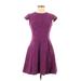 LABEL by five twelve Casual Dress - A-Line High Neck Short sleeves: Purple Print Dresses - Women's Size 6