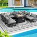 NICESOUL 9 Pieces Aluminum Outdoor Patio Sectional Furniture Sofa Set with Fire Pit Table Large Size Luxury Comfortable Water/UV-Resistant Garden Porch Backyard Party (Light Gray Cushion)