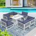 NICESOUL 7 Pieces Aluminum Outdoor Patio Sectional Furniture Sofa Set with Fire Pit Table Large Size Luxury Comfortable Durable Water/UV-Resistant Garden Porch Backyard Party (Denim Blue Cushion)