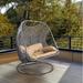 2 People Wicker Rattan Hanging Swing Chair with White Metal Stand and Cushion