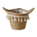 Dengmore 7.9x7.9 Inch Planter Basket Round Hand-Woven Flower Pots with Handles for Indoor Outdoor Garden Seagrass Storage Basket Wall Hanging Basket Garden Porch Yard Planter Home