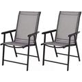 Set of 2 Patio Folding Chairs Outdoor Chairs with Armrest Portable Dining Chairs for Porch Camping Pool Beach Deck Lawn Garden 2-Pack Patio Sling Chairs Metal Frame Grey