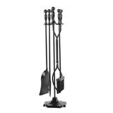 GZXS 5 Pcs Fireplace Tools Sets Black Handle Wrought Iron Large Fire Tool Set and Holder Outdoor Fireset Stand Black