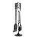 GZXS 5 Pcs Fireplace Tools Sets Black Handle Wrought Iron Large Fire Tool Set and Holder Outdoor Fireset Stand Black