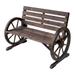 Gzxs Patio Garden Wooden Wagon Wheel Bench 2-Person Outdoor Wagon Wheel Bench Outdoor Furniture Decor Rustic Brown