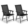 Set of 2 Patio Folding Chairs Outdoor Chairs with Armrest Portable Dining Chairs for Porch Camping Pool Beach Deck Lawn Garden 2-Pack Patio Sling Chairs Metal Frame Grey