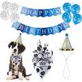 TCBOYING Dog Birthday Party Decoration Pet Big Dog Puppy Birthday Decoration Cap Scarf Bib Collar National Flag Happy Birthday Banner Balloon Birthday (11 Pieces Set Blue & White)