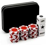 Annietfr Bilywey Left Right Center Dice Game Set with 3 Dices + 30 Red Poker Chips + Black Storage Carry Tin (Red)