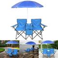 Goorabbit Folding Beach Chairs With Umbrella Portable 2-Seat Folding Camping Chair with Removable Shade Umbrella for Outdoor Camping Fishing Blue
