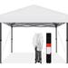 10x10ft 1-Person Setup Pop Up Canopy Tent Instant Portable Shelter w/ 1-Button Push Straight Legs Wheeled Carry Case Stakes - White