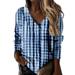 Ydkzymd Womens Plus Size Blouses Long Sleeve Blue Elbow Compression Sleeve Fashion Plus Size Graphic Comfy Tops V Neck Western Striped Blouses Oversized Fall Color Block Floral Print Tunics S