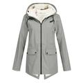 snowsong Women Outdoor Loose Solid Plus Size Thick Warm Hooded Raincoat Windproof Winter Outdoor Women s Coat Womens Coats Womens Winter Coats Rain Jacket Women Winter Jackets for Women Grey XXL