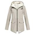 snowsong Women Outdoor Loose Solid Plus Size Thick Warm Hooded Raincoat Windproof Winter Outdoor Women s Coat Womens Coats Womens Winter Coats Rain Jacket Women Winter Jackets for Women Beige S