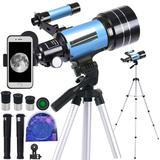 iMeshbean Telescope for Adults & Kids 70mm Aperture 300mm Professional Astronomy Refractor Telescope for Beginners 300mm Portable Refractor Telescope with AZ Mount Phone Adapter(Blue)