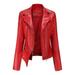 Tejiojio Clearance Jackets Women s Slim Leather Stand Collar Zip Motorcycle Suit Belt Coat Jacket Tops