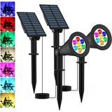 Color Changing Solar Landscape Spotlights - Outdoor Waterproof Garden Pond Lights 180Â° Adjustable Wall Light Pack of 2 (7 Colors)