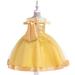 PEONAVET Girls Tulle Flower Princess Wedding Long Sleeve Dress for Toddler and Baby Girl Gown 8-9 Years Toddler Baby Dress - Summer Savings Clearance