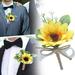 HANXIULIN 2Pcs Sunflower Boutonniere for Men Wedding Yellow Groom Boutonniere With Pins Boutonniere Buttonholes Groom Groomsman Brooch Artificial Flowers Accessories for Wedding Party Prom Yellow