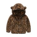 VERUGU Baby Coat Toddler Boy Girl Leopard Print Plush Cute Ears Winter Hoodie Thickened Long Sleeve Warm Jacket Brown 3-4 Years