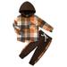 GYRATEDREAM Toddler Baby Boy Clothes Flannel Hooded Plaid Shirt and Long Pants Fall Winter Toddler Sweatsuit 12M-5T