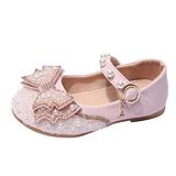 Toddler Girl Shoes Fashion Four Seasons Casual for Flat Sole Thick Sole Round Toe Solid Color Ribbon Bowknot Rhinestone Hook Loop Girl Shoes