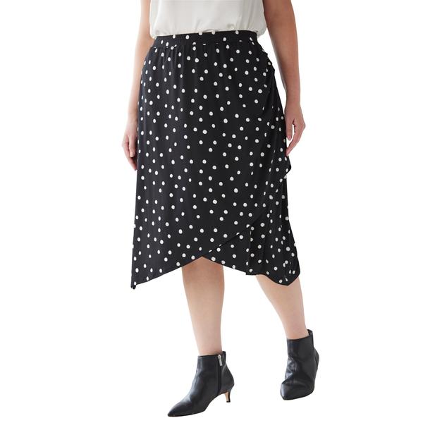 plus-size-womens-ruched-skirt-by-soft-focus-in-black-tossed-dot--size-2x-/