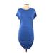 21 Saints Casual Dress - Bodycon Crew Neck Short sleeves: Blue Solid Dresses - Women's Size Medium