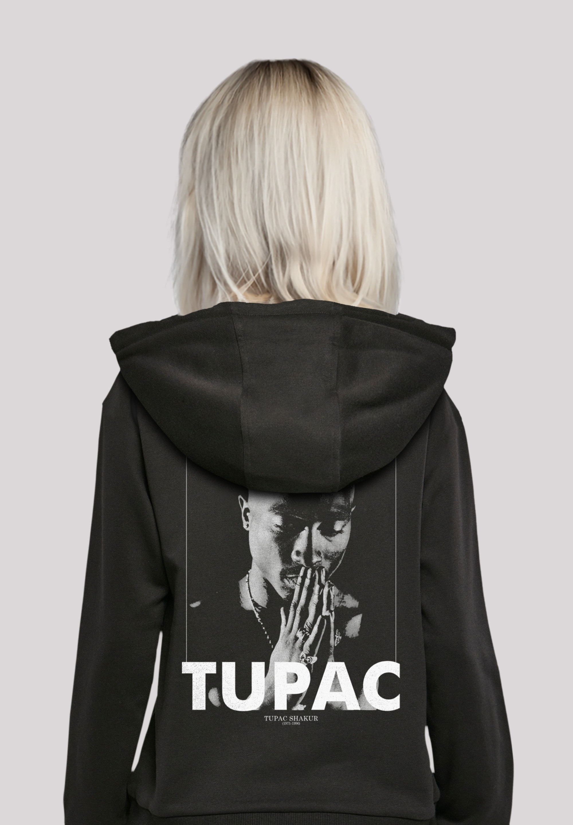 Kapuzenpullover F4NT4STIC "Tupac Shakur Praying Hip Hop Rap", Damen, Gr. XXL, schwarz, Obermaterial: 65% Baumwolle, 35% Polyester, relaxed fit, Pullover Kapuzenpullover, Hoodie, Warm, Bequem