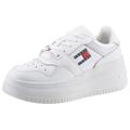 Plateausneaker TOMMY JEANS "TJW RETRO BASKET FLATFORM ESS", Damen, Gr. 42, weiß, Leder, Textil, Lederimitat, sportlich, Schuhe, mit Logoschriftzug in der Sohle, Freizeitschuh, Halbschuh, Schnürschuh